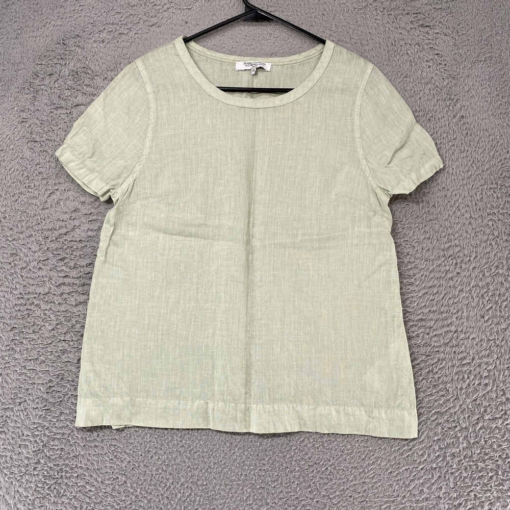 Haris Cotton Linen Top Womens XS Green Short Sleeve Tee Summer Greece Coastal